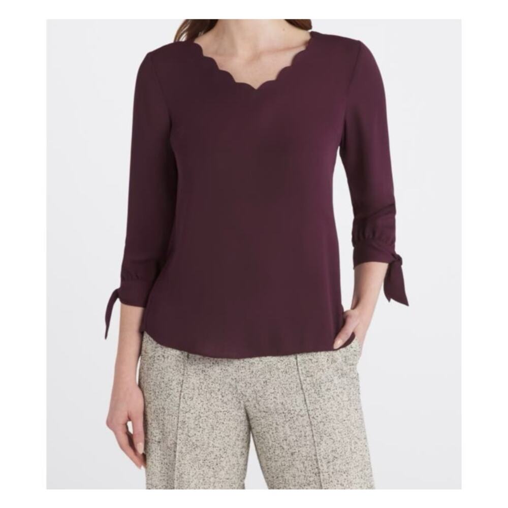 NWT Fortune + Ivy Farrow‎ Tie Sleeved Blouse in Dark Purple Size S